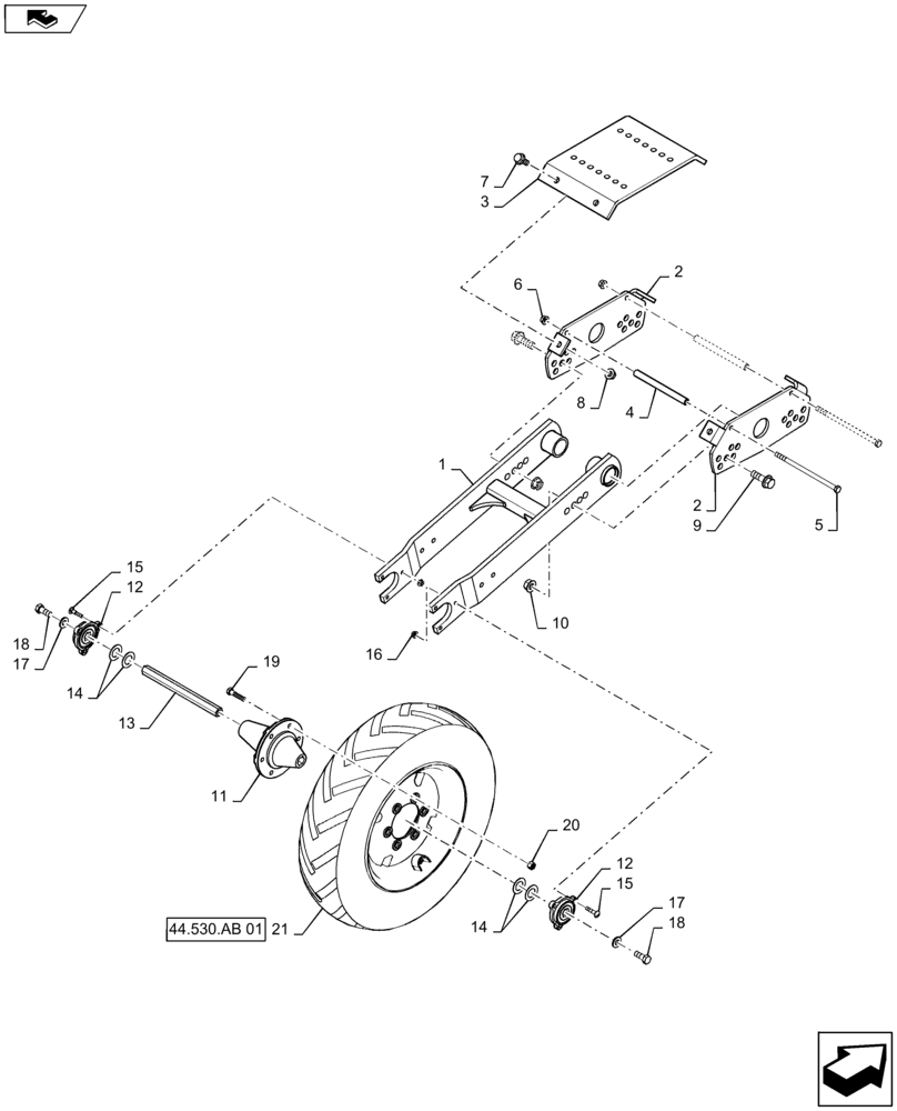 Схема запчастей Case IH 1235 - (44.530.AC[01]) - CARRIER WHEEL MOUNTING FOR 8 AND 12 ROW (44) - WHEELS