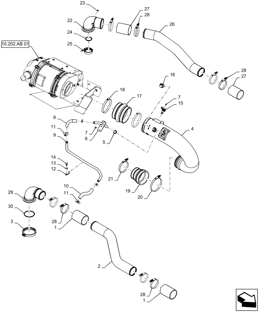 Схема запчастей Case IH QUADTRAC 370 - (10.202.AD[01]) - AIR INTAKE - AIR CLEANER TO ENGINE - 370 (10) - ENGINE