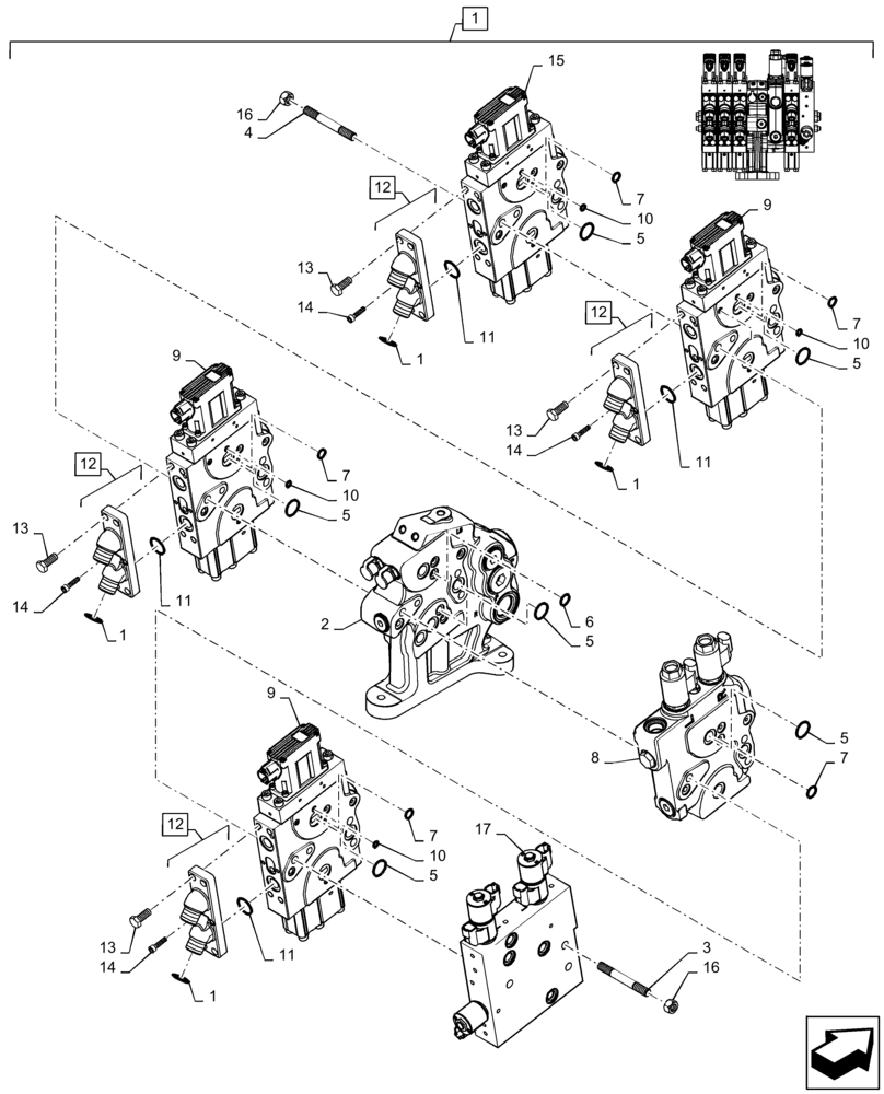 Схема запчастей Case IH MAGNUM 380 - (35.204.BE[05]) - VALVE ASSY, 4 STACK AUX VALVES STD/HI FLOW WITH POWER BEYOND & TOP LINK - BSN ZGRF01054 (35) - HYDRAULIC SYSTEMS