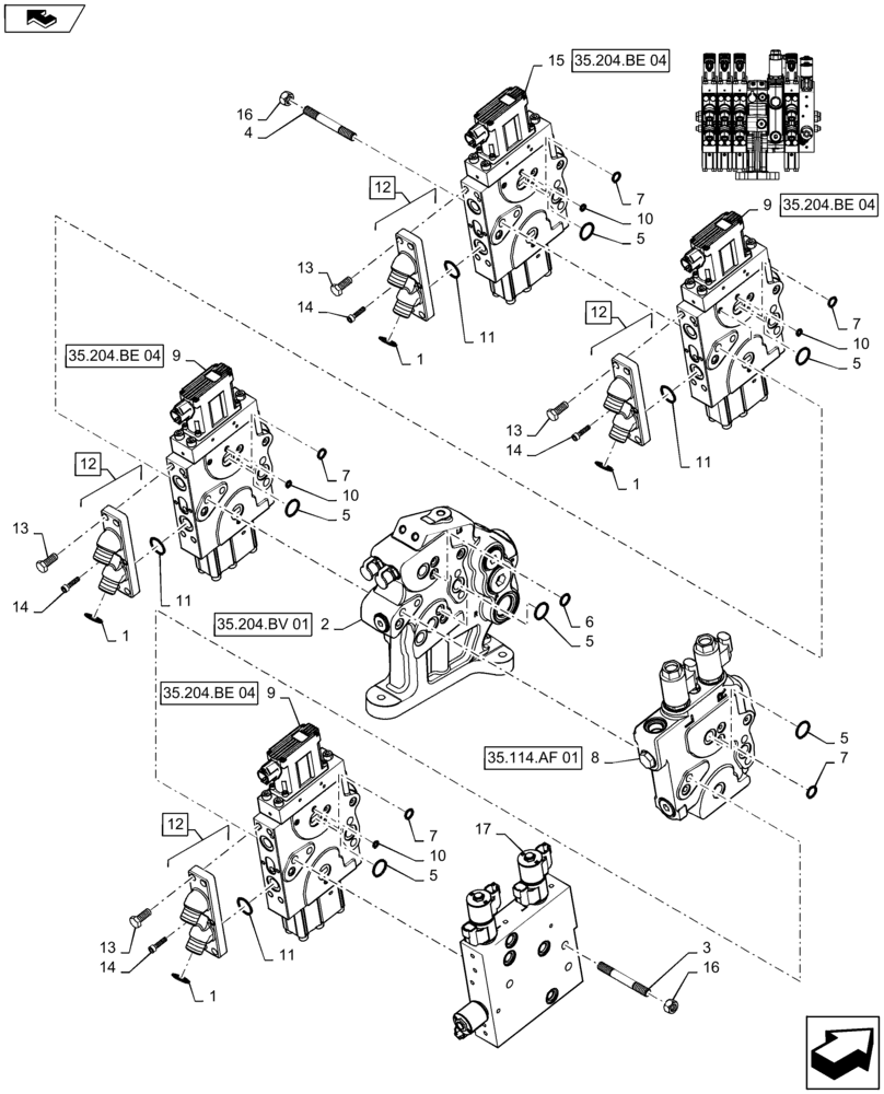 Схема запчастей Case IH MAGNUM 260 - (35.204.BE[06]) - VALVE ASSY, 4 STACK AUX VALVES MEGA FLOW WITH POWER BEYOND & TOP LINK (35) - HYDRAULIC SYSTEMS