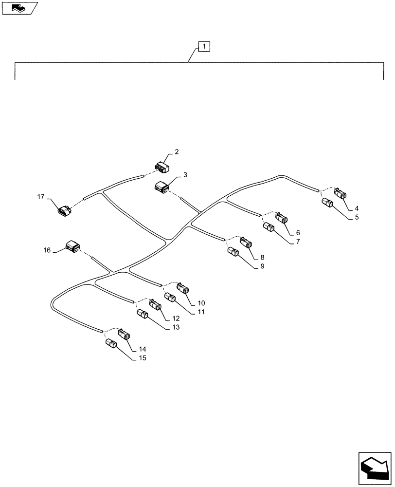 Схема запчастей Case IH 1235 - (55.516.AE[03]) - HARNESS CABLE DRIVE ROW UNIT ELECTRIC CLUTCH CENTER FOR 12 ROW 30" (55) - ELECTRICAL SYSTEMS