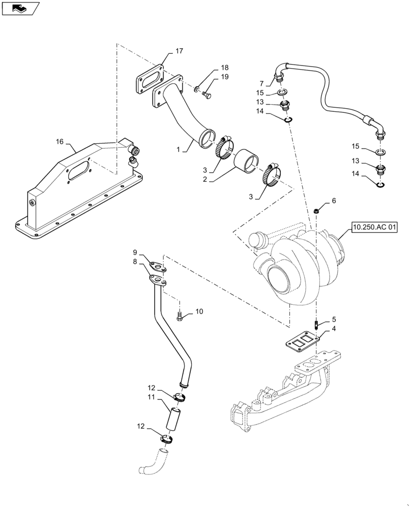 Схема запчастей Case IH RP110 - (10.250.AE [01]) - TURBOCHARGER & RELATED PARTS (10) - ENGINE