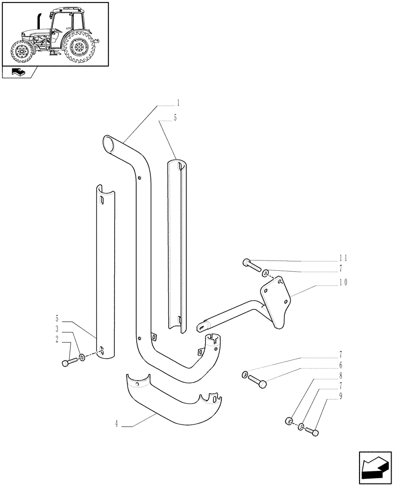 Схема запчастей Case IH FARMALL 75C - (1.15.1/01) - VERTICAL EXHAUST W/GUARD SHIELD - GUARD (VAR.330134-332134) (02) - ENGINE EQUIPMENT