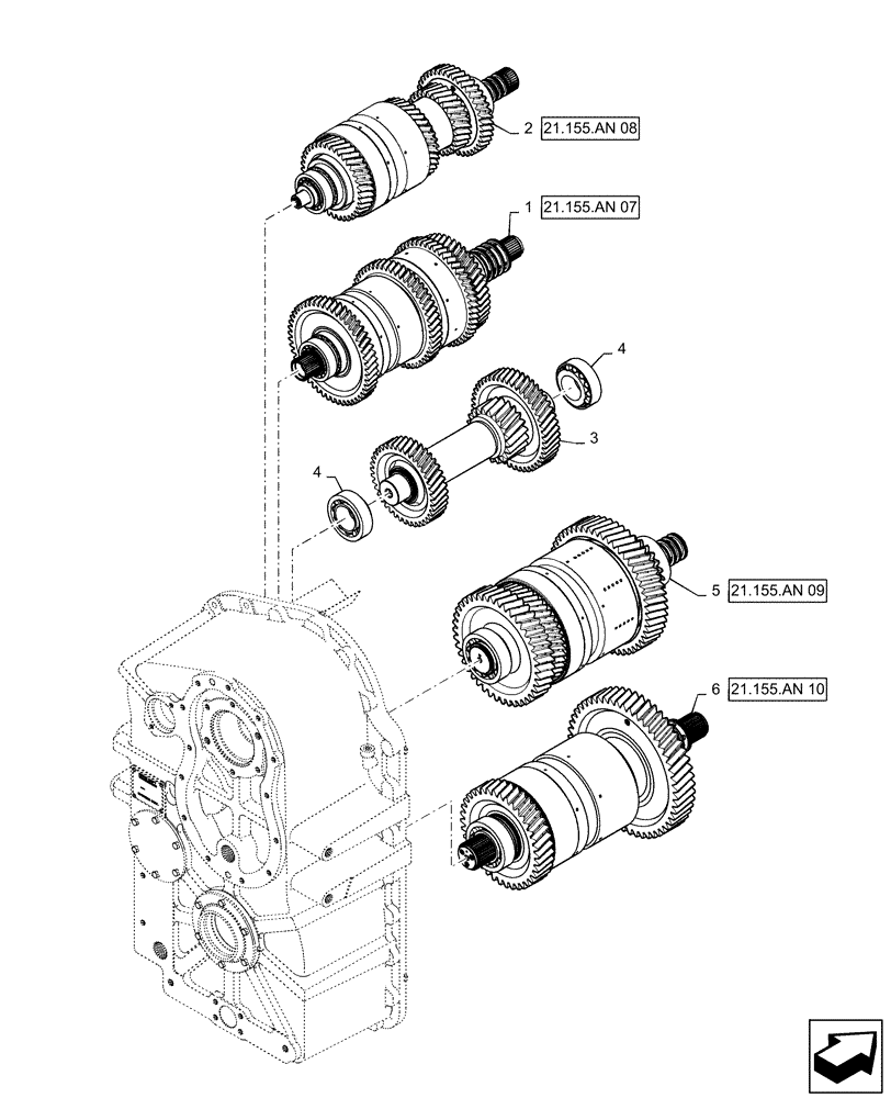 Схема запчастей Case IH QUADTRAC 500 - (21.155.AN[06]) - TRANSMISSION, SHAFT ASSY, PS4, 8.5C, 500, BSN ZFF308000 (21) - TRANSMISSION