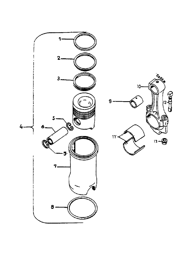 Схема запчастей Case IH 824 - (034) - 3 RING SEGMENT, PISTON AND CYLINDER SLEEVE (02) - ENGINE