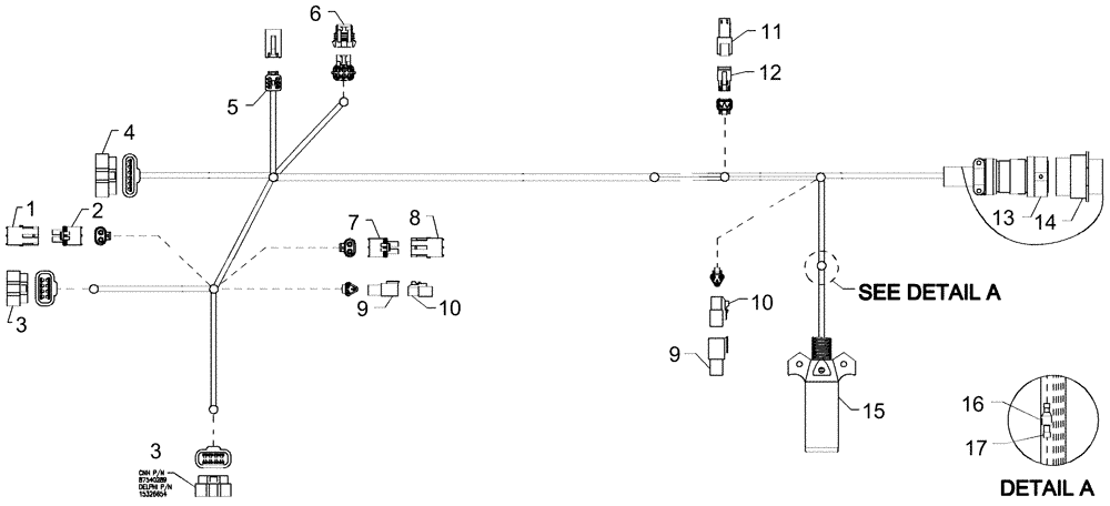 Схема запчастей Case IH 1260 - (55.512.14[02]) - ELECTRICAL - HITCH HARNESS 88 / 90 (55) - ELECTRICAL SYSTEMS