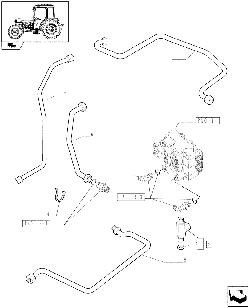 Схема запчастей Case IH FARMALL 65C - (1.82.7/15[06]) - 2 MID-MOUNT REMOTE VALVES WITH JOYSTICK FOR ELECTRONIC FRONT HPL - PIPES (VAR.331124-331125) (07) - HYDRAULIC SYSTEM