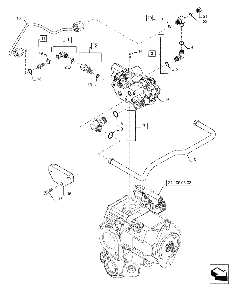 Схема запчастей Case IH MAGNUM 225 - (21.105.03[04]) - HYDRAULIC PUMP, PRIORITY VALVE, WITH CONTINUOUSLY VARIABLE TRANSMISSION (21) - TRANSMISSION