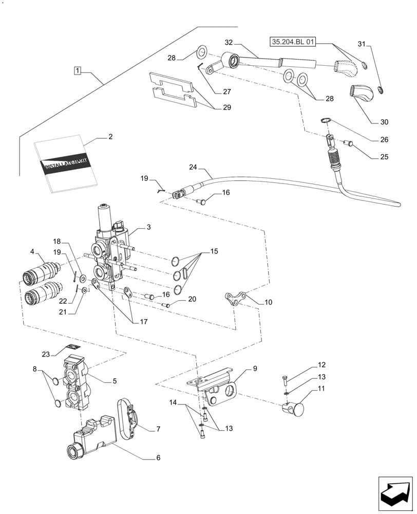 Схема запчастей Case IH FARMALL 125A - (88.100.35[07]) - DIA KIT, TRACTOR, VALVE, CAB, FROM 1 TO 2 BODIES, AFTER SN: CF01573M (88) - ACCESSORIES