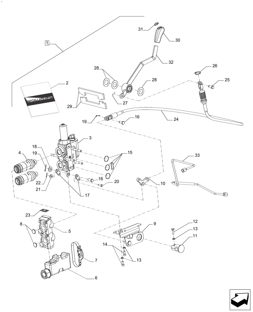 Схема запчастей Case IH FARMALL 110A - (88.100.35[11]) - DIA KIT, TRACTOR, VALVE, CAB, FROM 3 TO 4 BODIES, AFTER SN: CF01596M (88) - ACCESSORIES