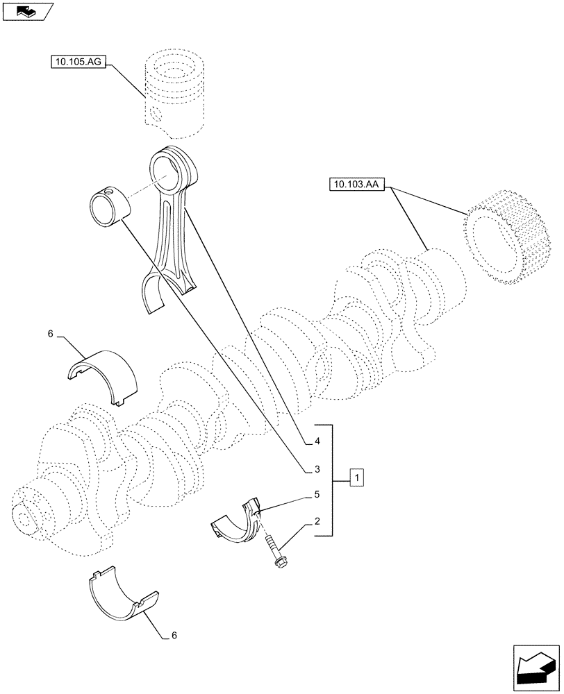 Схема запчастей Case IH F2CFA613C G001 - (10.105.AB) - CONNECTING ROD (10) - ENGINE