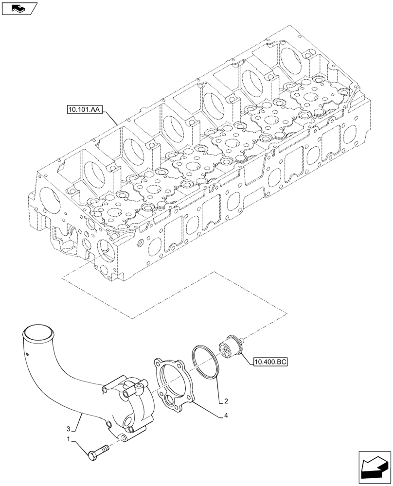 Схема запчастей Case IH F2CFA613A G001 - (10.400.AE[01]) - ENGINE, COOLING SYSTEM LINE (10) - ENGINE