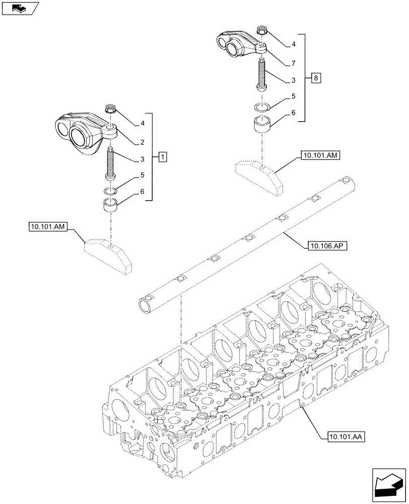 Схема запчастей Case IH F2CFE613A B005 - (10.106.AO) - ROCKER ARM (10) - ENGINE