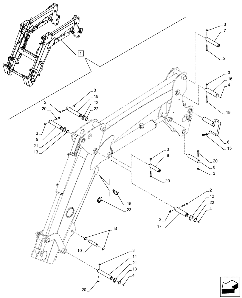 Схема запчастей Case IH FARMALL 75C - (82.100.BG[02]) - VAR - 334489, 339489, 336734, 336736 - LOADER ARM, PIN (SELF LEVELLING) (82) - FRONT LOADER & BUCKET