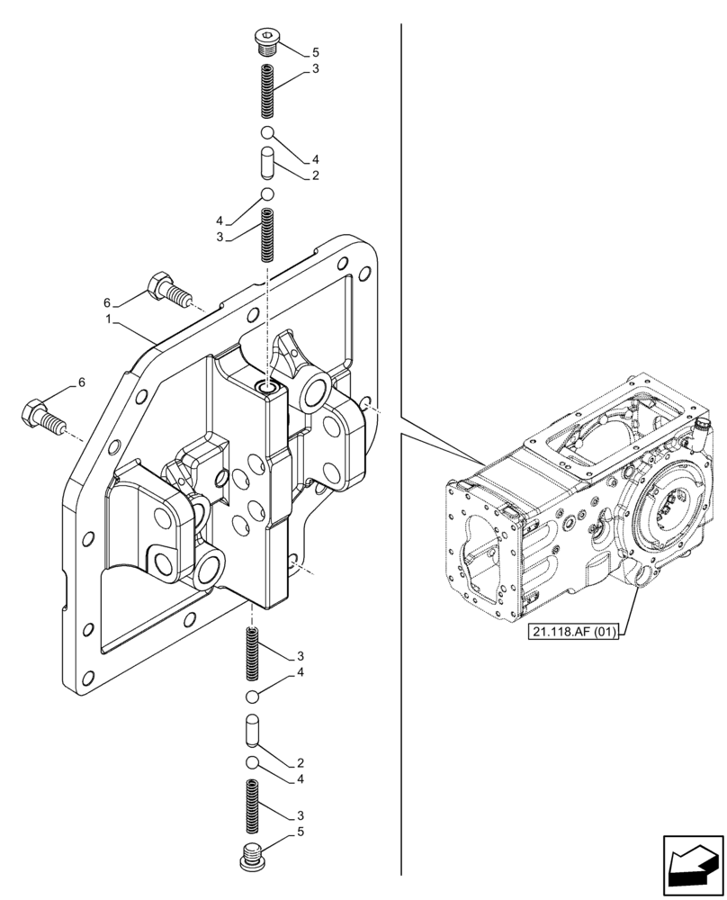 Схема запчастей Case IH FARMALL 65C - (21.130.BF[01]) - VAR - 330274, 334174, 334175, 390067 - TRANSMISSION, CONTROL LEVER, COVER, CAB (21) - TRANSMISSION