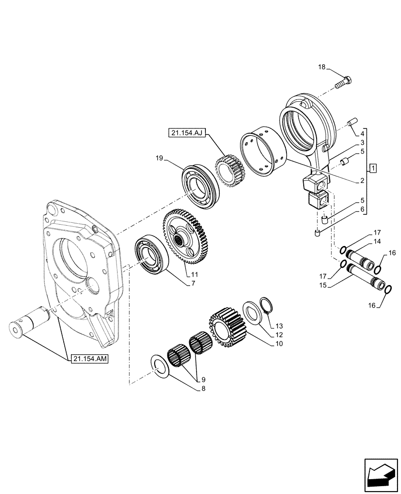 Схема запчастей Case IH FARMALL 65C - (21.154.AO[01]) - VAR - 330274, 330276, 334175, 334176 - TRANSMISSION, CLUTCH, MANIFOLD, GEAR (21) - TRANSMISSION