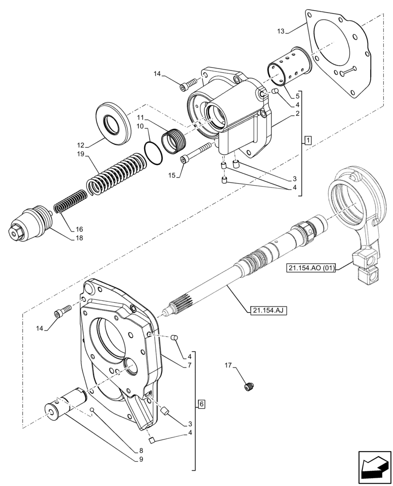 Схема запчастей Case IH FARMALL 65C - (21.154.AM) - VAR - 330274, 330276, 334175, 334176 - TRANSMISSION, CLUTCH, COVER (21) - TRANSMISSION