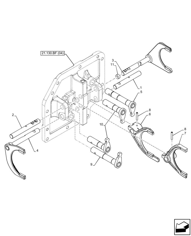 Схема запчастей Case IH FARMALL 65C - (21.130.AZ[07]) - VAR - 330272, 330276, 332079, 334176, 743546, 744576 - TRANSMISSION, CONTROLS, ROD & FORKS, W/O CAB (12X12) (21) - TRANSMISSION