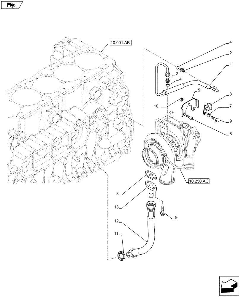 Схема запчастей Case IH F2CFA613C G001 - (10.250.AD) - TURBOCHARGER LUBE LINE (10) - ENGINE