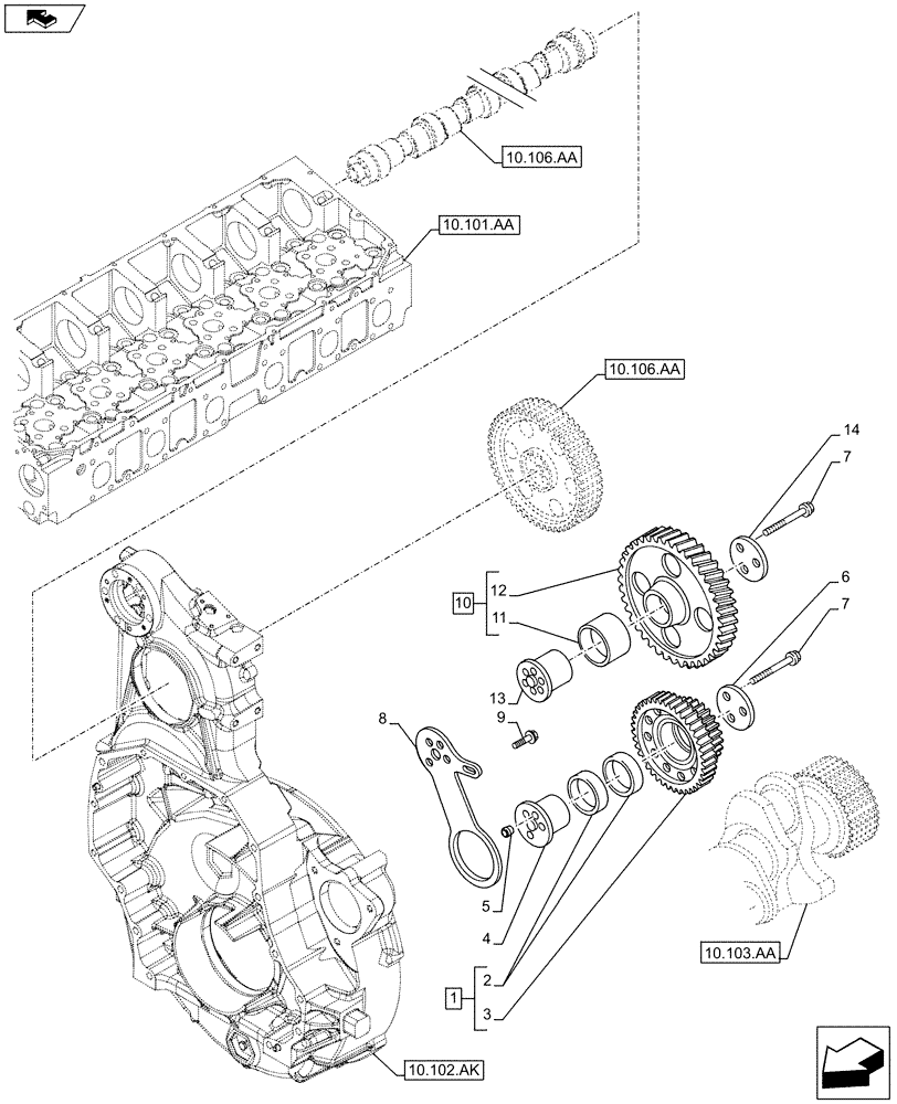 Схема запчастей Case IH F2CFA613C G001 - (10.106.AG) - GEAR, DRIVE (10) - ENGINE