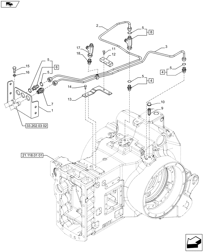 Схема запчастей Case IH PUMA 230 - (33.202.0201) - ABS SYSTEM - BRAKE PIPING (VAR.743922) (33) - BRAKES & CONTROLS