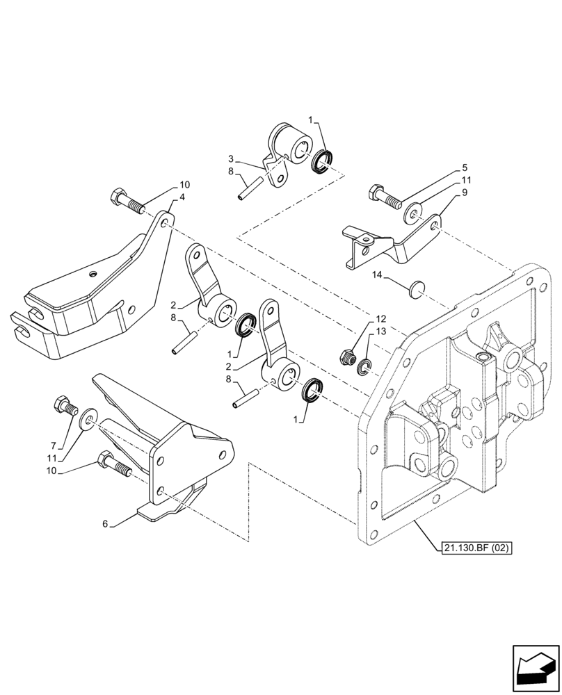 Схема запчастей Case IH FARMALL 65C - (21.130.AZ[04]) - VAR - 330274, 334174, 334175, 390067 - TRANSMISSION, CONTROLS, LEVER, W/O CAB (21) - TRANSMISSION