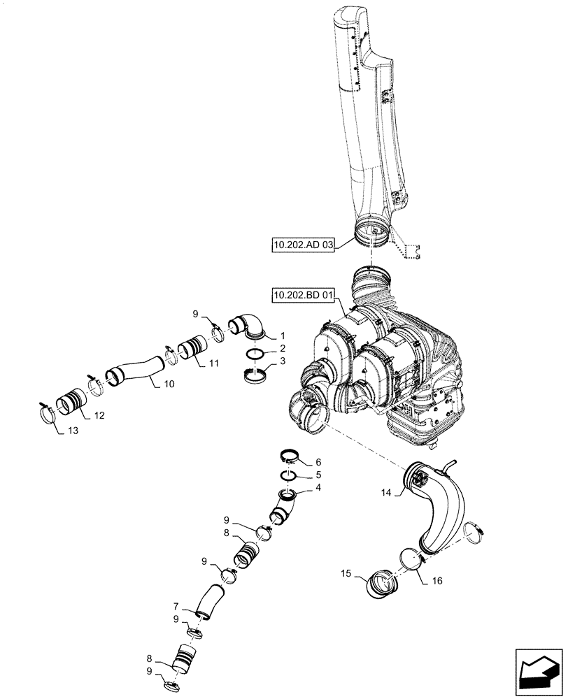 Схема запчастей Case IH STEIGER 500 - (10.202.AD[01]) - AIR INTAKE - AIR CLEANER TO ENGINE - 500 (10) - ENGINE