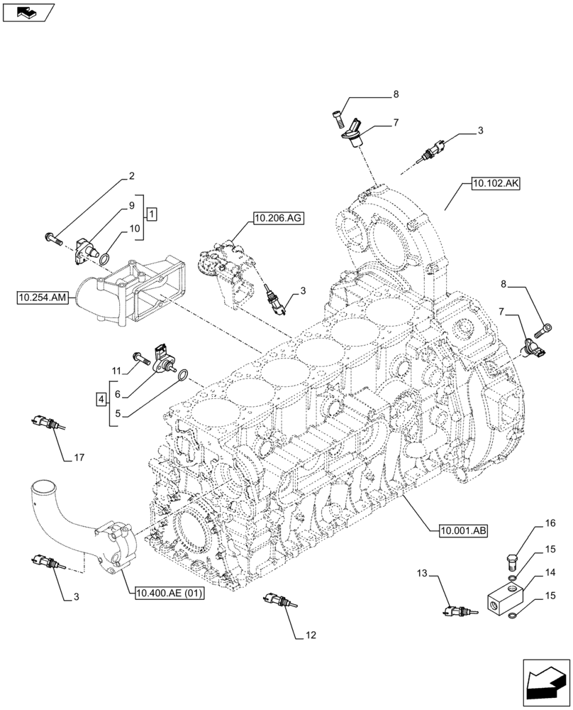 Схема запчастей Case IH F2CFE613A B005 - (55.015.AC) - ENGINE, SENSOR (55) - ELECTRICAL SYSTEMS