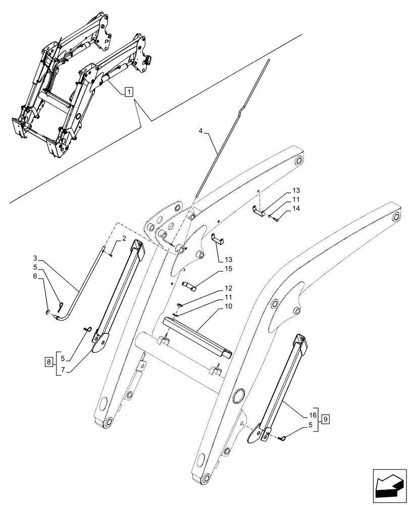 Схема запчастей Case IH FARMALL 75C - (82.100.AF[06]) - VAR - 334489, 339489, 336734, 336736 - LOADER ARM, LOCKING DEVICE, LEVEL INDICATOR (SELF LEVELLING) (82) - FRONT LOADER & BUCKET