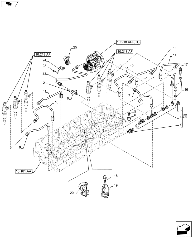 Схема запчастей Case IH F2CFA613C G001 - (10.218.AI) - INJECTION PIPE (10) - ENGINE