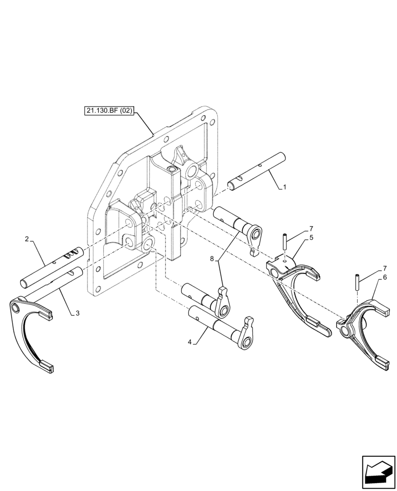 Схема запчастей Case IH FARMALL 65C - (21.130.AZ[03]) - VAR - 330274, 334174, 334175, 390067 - TRANSMISSION, CONTROLS, ROD & FORKS, W/O CAB (21) - TRANSMISSION