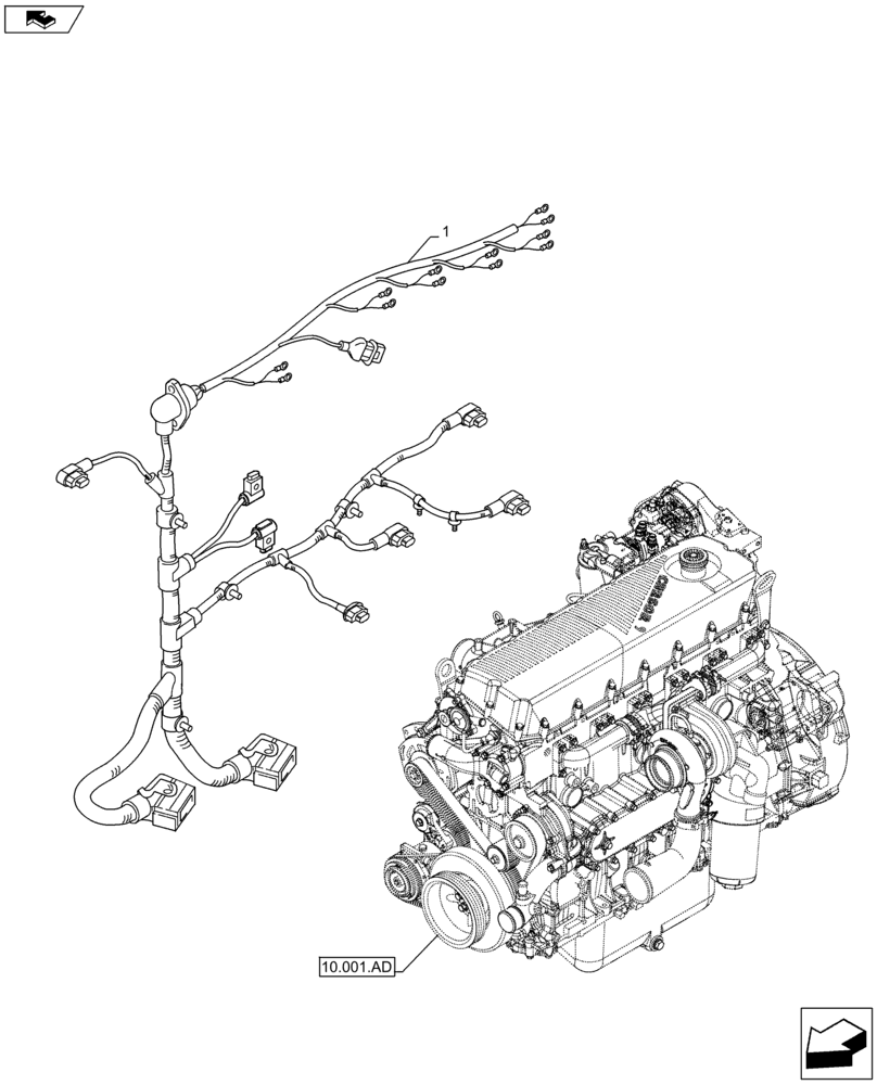 Схема запчастей Case IH F2CFE614A B001 - (55.010.AA) - ENGINE, CABLE (55) - ELECTRICAL SYSTEMS