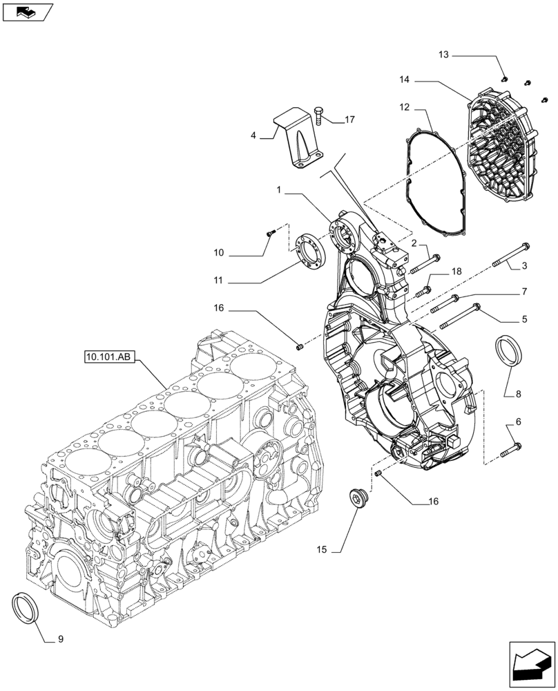 Схема запчастей Case IH F2CFA613B G001 - (10.102.AK) - CRANKCASE, COVER (10) - ENGINE