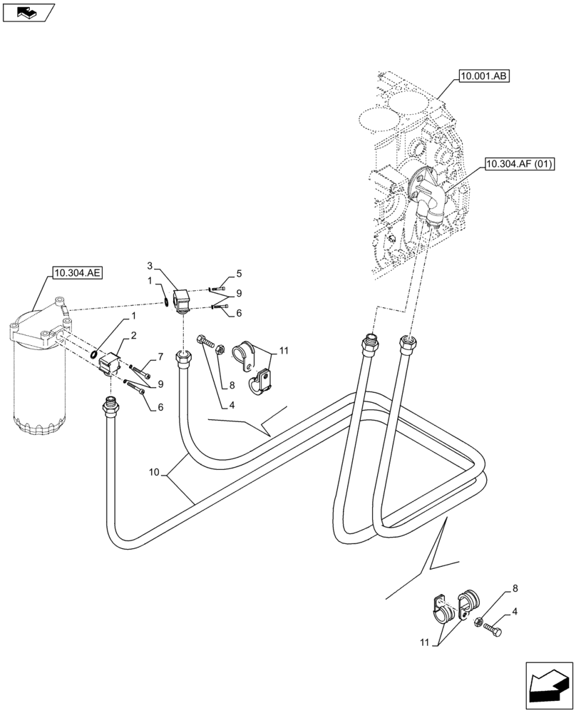 Схема запчастей Case IH F2CFA613A G001 - (10.304.AF[02]) - ENGINE OIL FILTER, LINE (10) - ENGINE