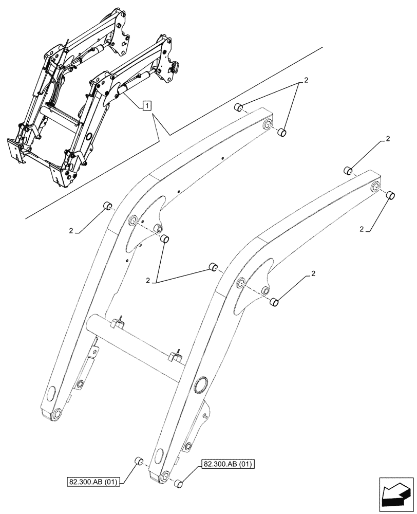 Схема запчастей Case IH FARMALL 75C - (82.100.AA[02]) - VAR - 334489, 339489, 336734, 336736 - LOADER ARM, BUSHING (SELF LEVELLING) (82) - FRONT LOADER & BUCKET