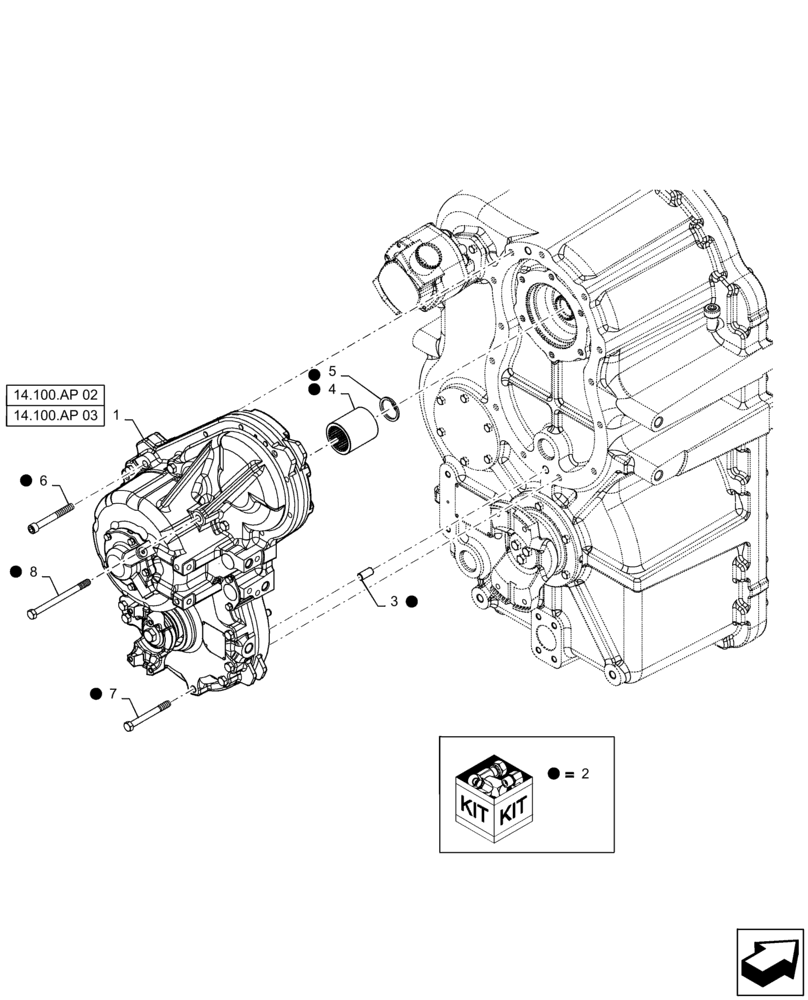 Схема запчастей Case IH STEIGER 580 - (14.100.AP[01]) - VAR - 420600 - PARALLEL FLOW HYDRAULIC PUMP DRIVE, W/O PTO (14) - MAIN GEARBOX & DRIVE