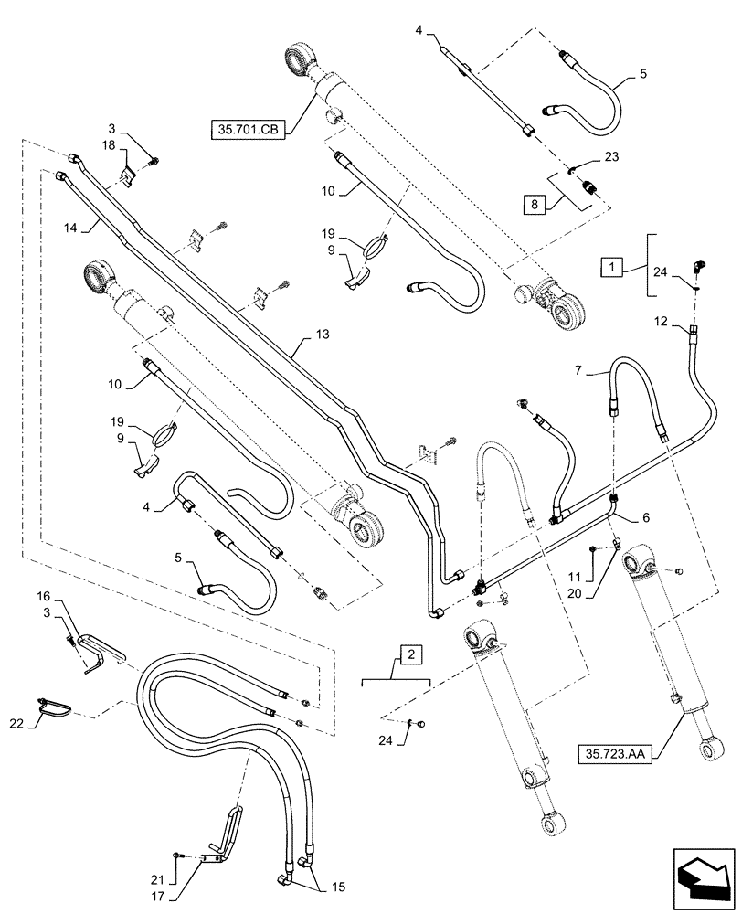 Схема запчастей Case IH SV185 - (35.701.AX[02]) - LOADER ARM LINES (35) - HYDRAULIC SYSTEMS