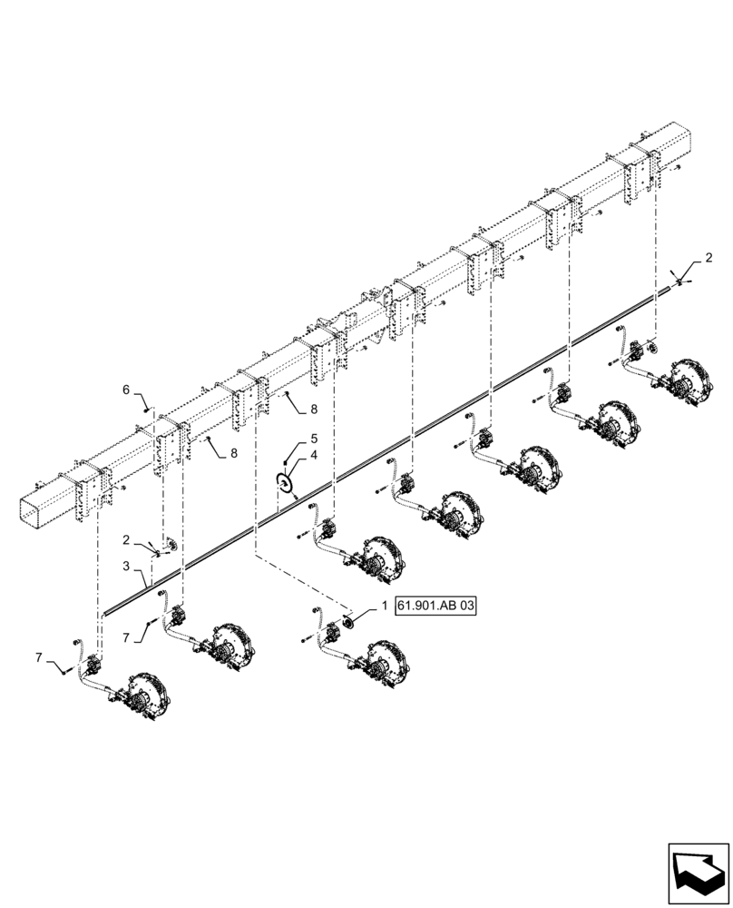 Схема запчастей Case IH 1225 EARLY RISER - (61.901.AF[04]) - METERING DRIVE SHAFT FOR 8 ROW CABLE DRIVE (61) - METERING SYSTEM