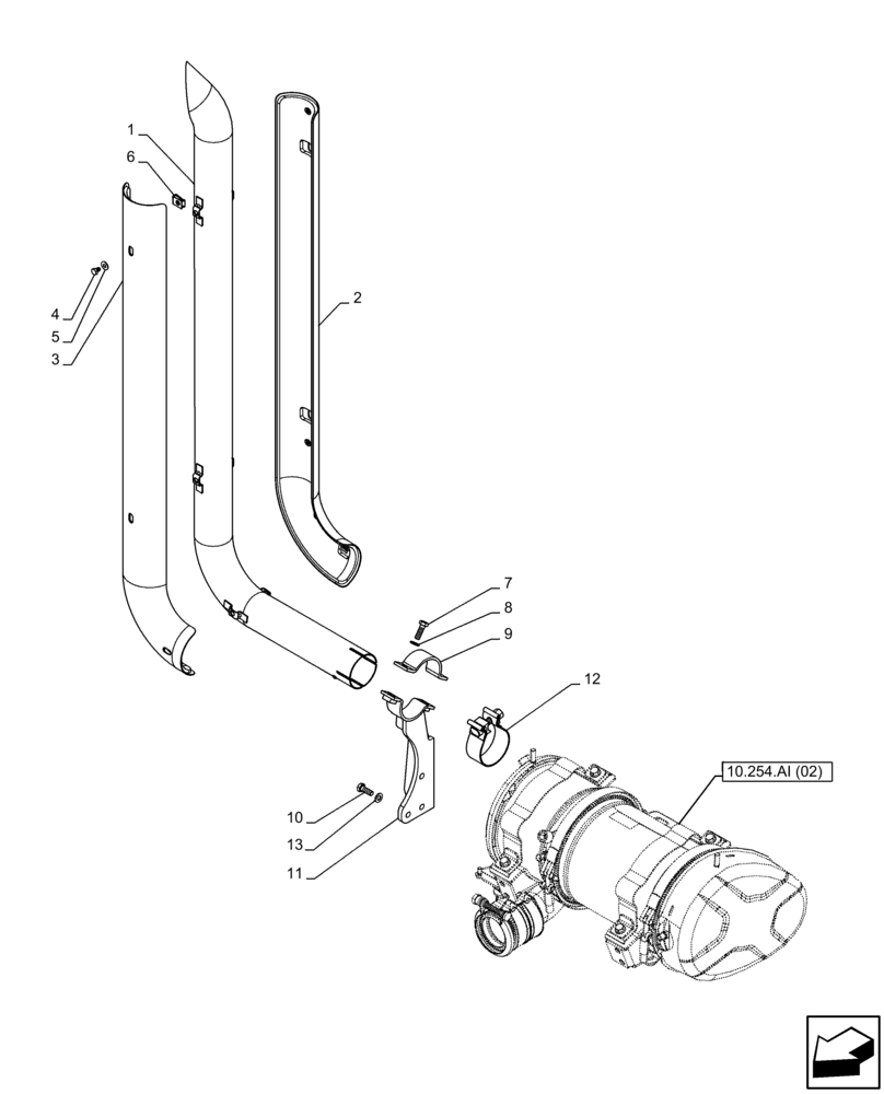 Схема запчастей Case IH FARMALL 95C - (10.254.AD[01]) - VAR - 391151 - EXHAUST SYSTEM PIPE, VERTICAL, W/O CAB (10) - ENGINE