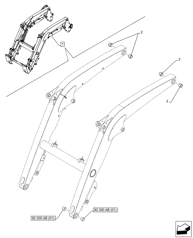 Схема запчастей Case IH FARMALL 75C - (82.100.AA[01]) - VAR - 333489, 335489, 336732, 336914 - LOADER ARM, BUSHING (82) - FRONT LOADER & BUCKET