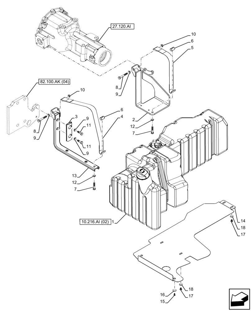 Схема запчастей Case IH FARMALL 65C - (10.216.AI[01]) - VAR - 332136, 390210, 743543, 744574 - FUEL TANK, SUPPORT (10) - ENGINE