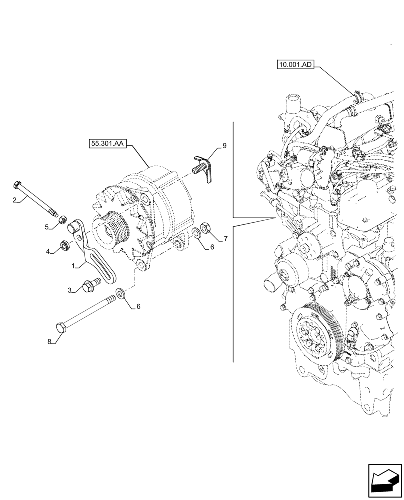 Схема запчастей Case IH FARMALL 95C - (55.301.AB) - VAR - 391013 - ALTERNATOR BRACKET (55) - ELECTRICAL SYSTEMS