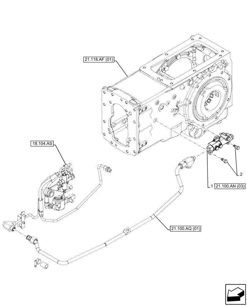 Схема запчастей Case IH FARMALL 75C - (21.100.AN[01]) - VAR - 333068, 333069, 390068 - TRANSMISSION, VALVE, CAB (21) - TRANSMISSION