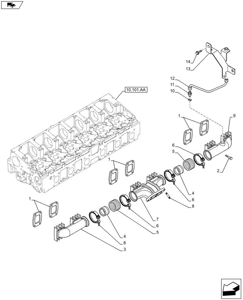 Схема запчастей Case IH F2CFE613A B005 - (10.254.AC) - EXHAUST MANIFOLD (10) - ENGINE