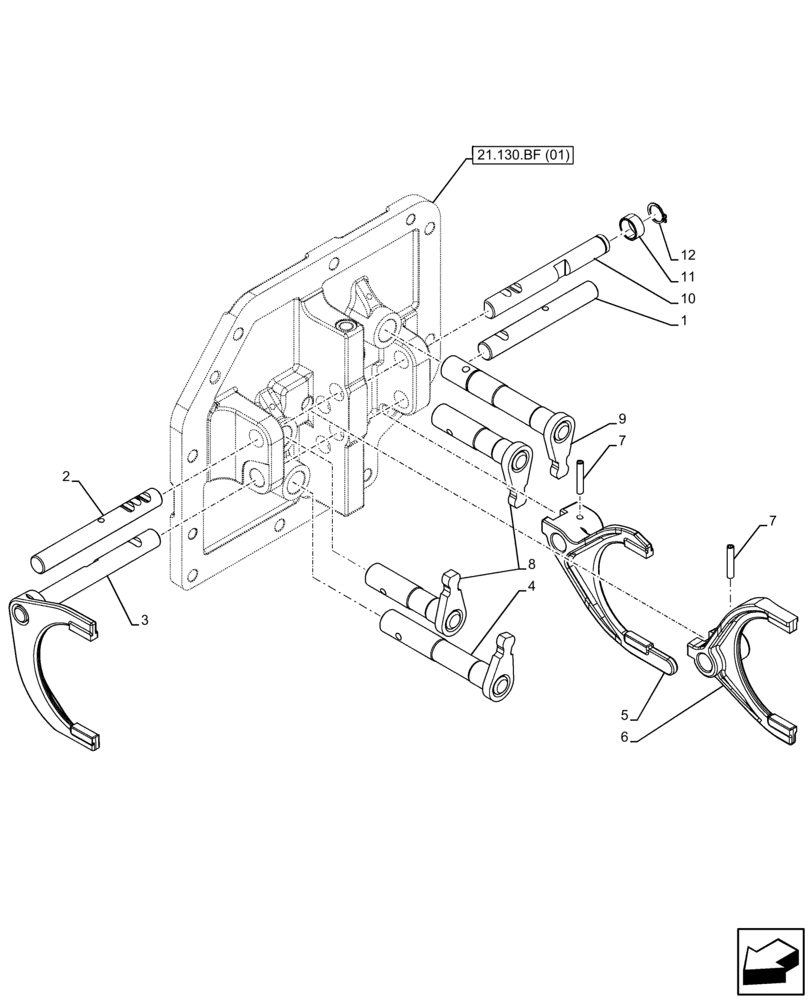 Схема запчастей Case IH FARMALL 75C - (21.130.AZ[01]) - VAR - 330274, 334174, 334175, 390067 - TRANSMISSION, CONTROLS, ROD & FORKS, CAB (21) - TRANSMISSION