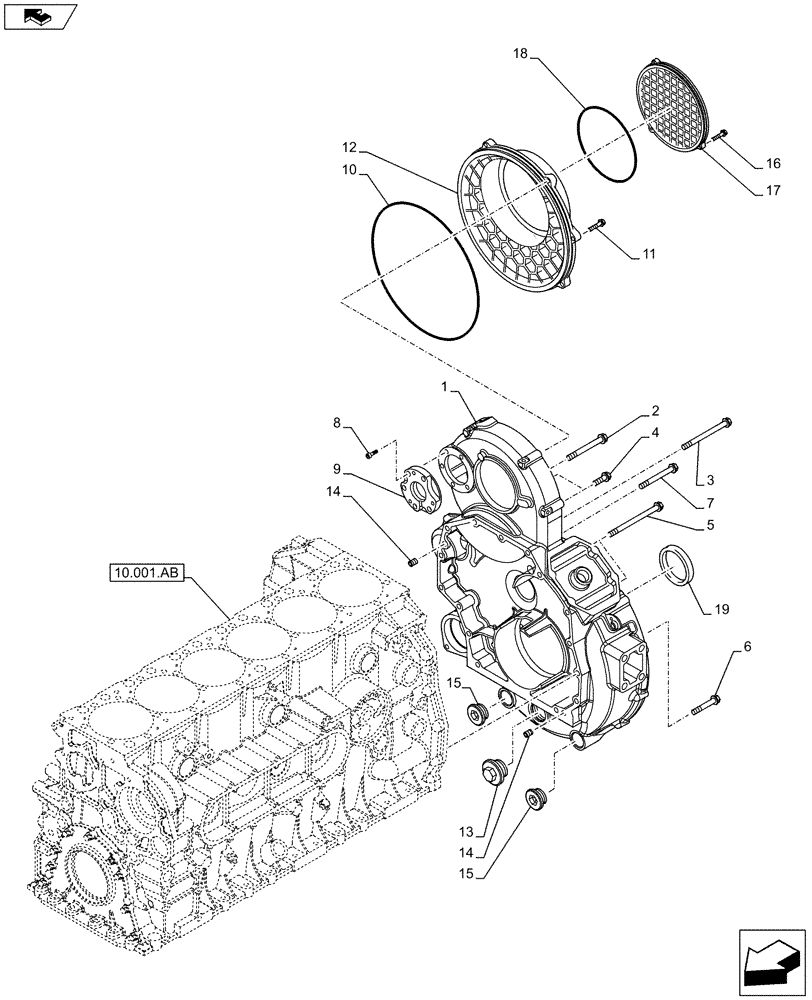 Схема запчастей Case IH F2CFE613A B004 - (10.102.AK) - CRANKCASE, COVER (10) - ENGINE