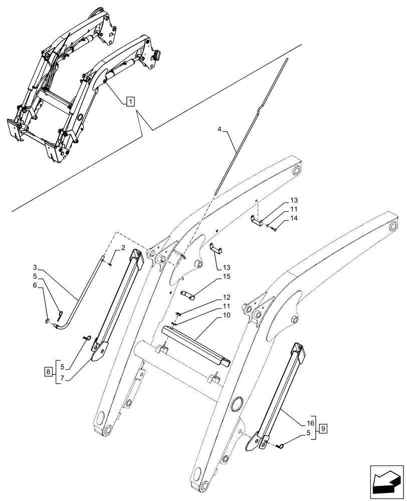 Схема запчастей Case IH FARMALL 75C - (82.100.AF[02]) - VAR - 333489, 335489, 336732, 336914 - LOADER ARM, LOCKING DEVICE, LEVEL INDICATOR (82) - FRONT LOADER & BUCKET