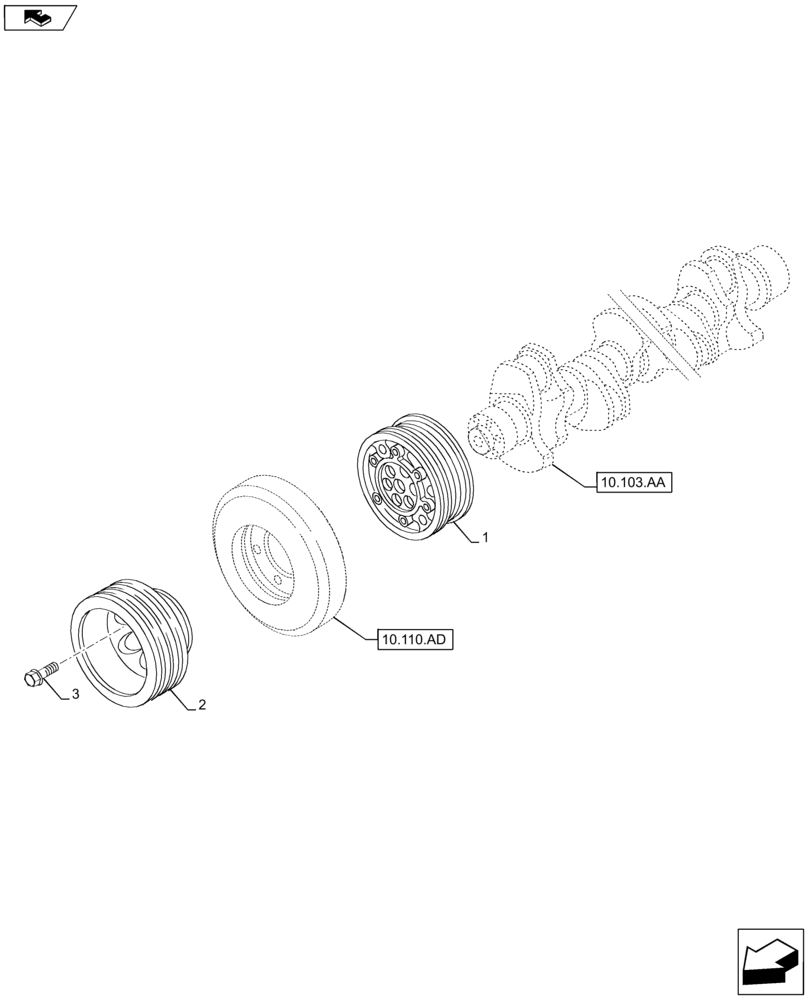 Схема запчастей Case IH F2CFA613B G001 - (10.103.AG) - CRANKSHAFT, PULLEY (10) - ENGINE