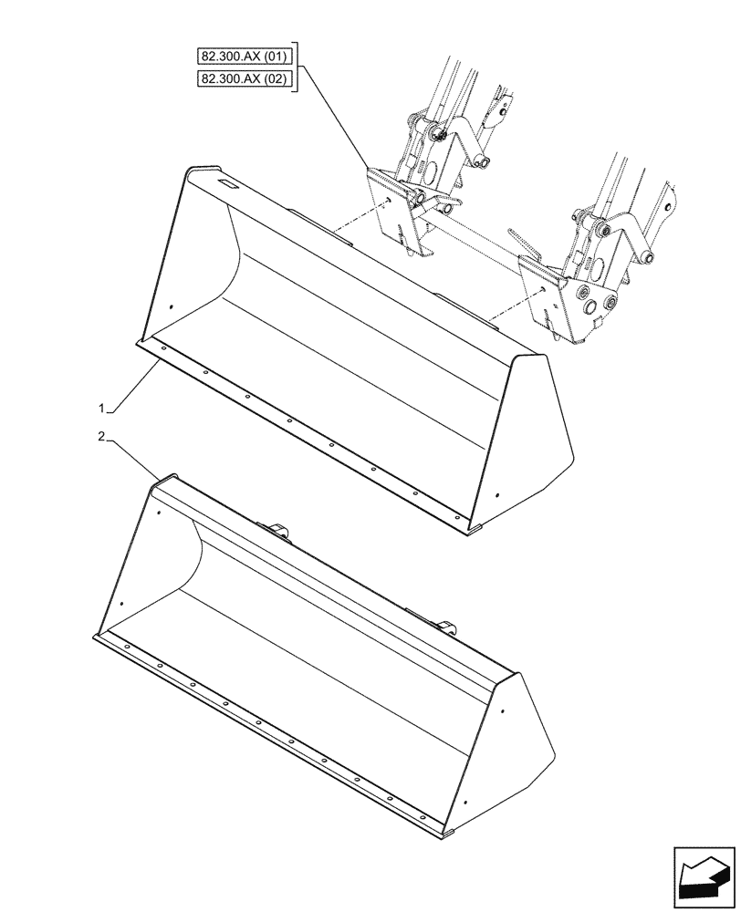 Схема запчастей Case IH FARMALL 65C - (82.300.AN[02]) - VAR - 335489, 339489, 336750, 336751 - LOADER BUCKET 84 BLACK (82) - FRONT LOADER & BUCKET