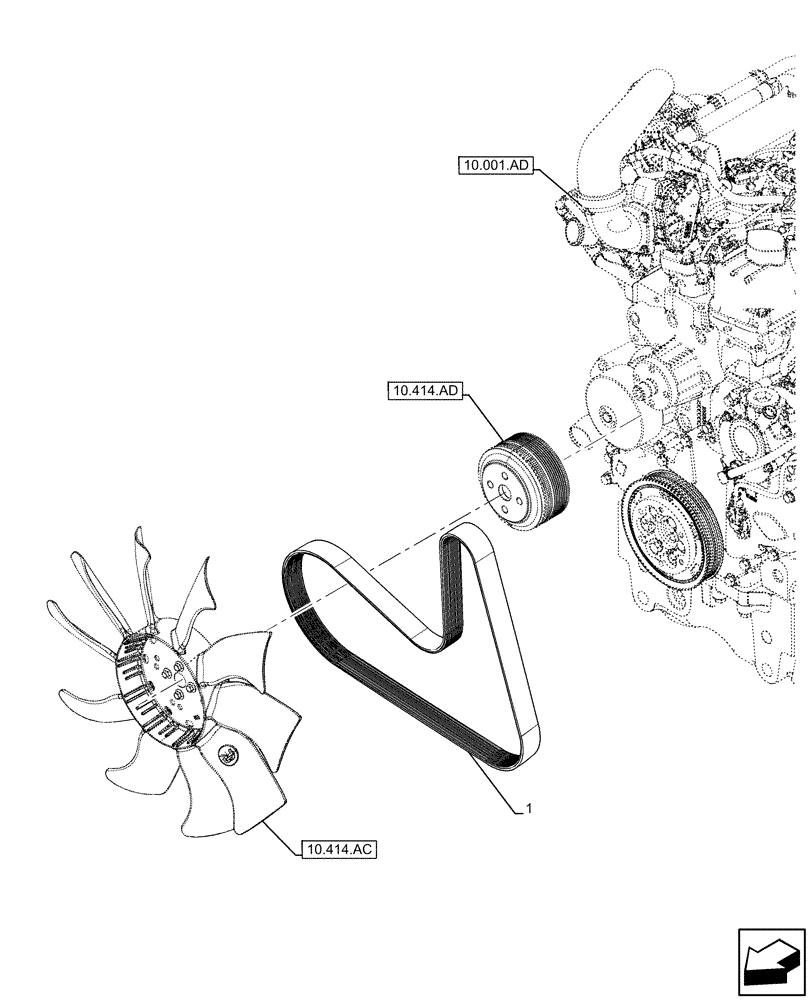 Схема запчастей Case IH FARMALL 75C - (10.414.BE) - VAR - 390018 - FAN, BELT (10) - ENGINE